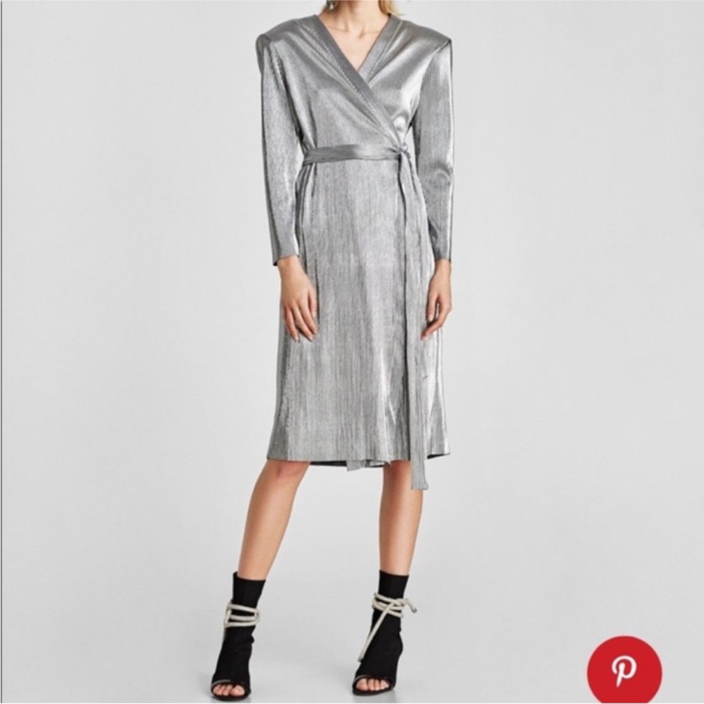 Zara Metallic Silver Wrap Dress